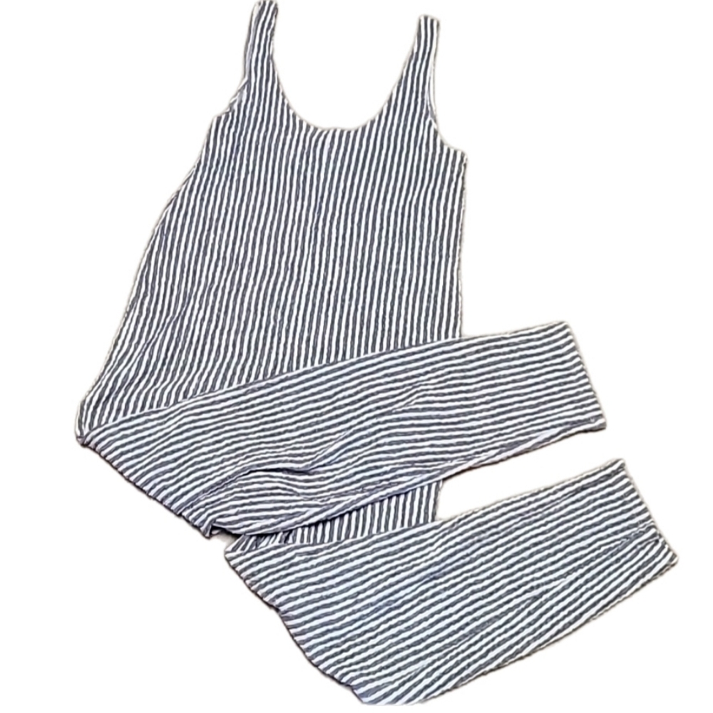 Zara Y2K Boho Cropped Jumpsuit Striped Black & White Size Medium - Picture 11 of 11